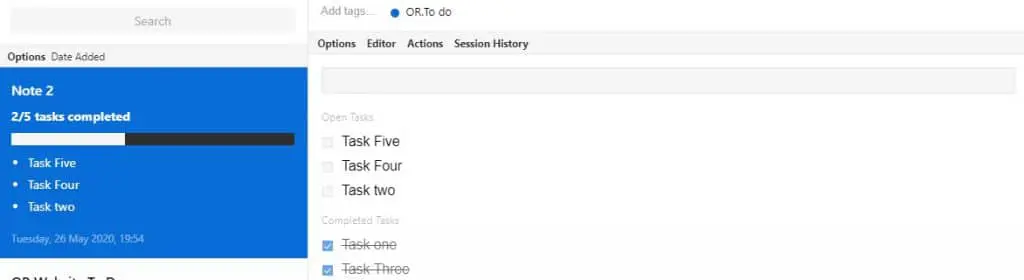 Standard Notes task editor